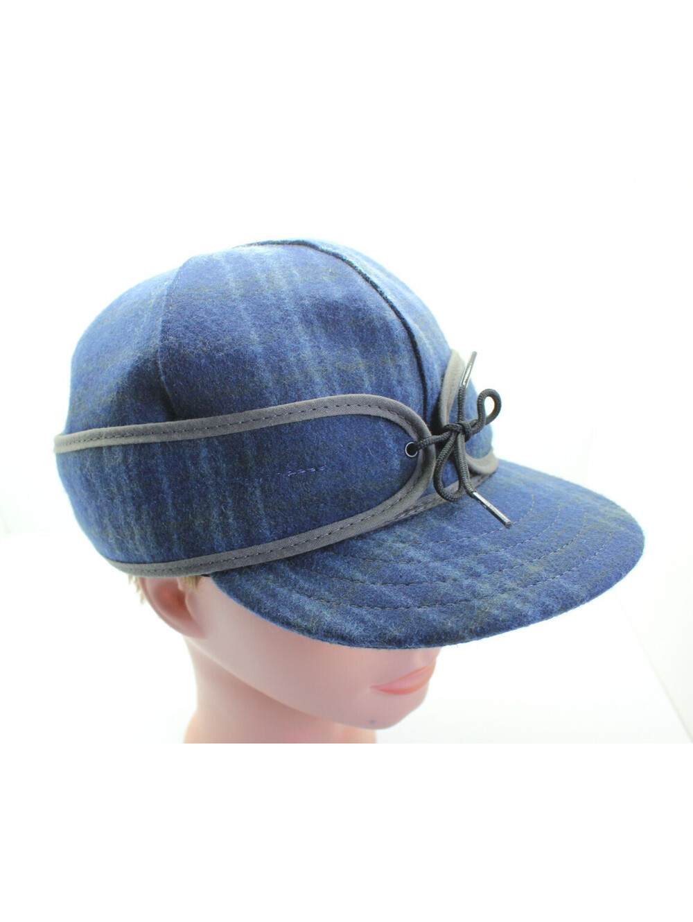 Vintage Stormy Kromer The Original Cap Wool Blend Blue Plaid Fitted Size 7 1/4